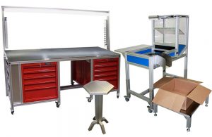 unique customized work stations with drawers or sorters or belts, you name it!